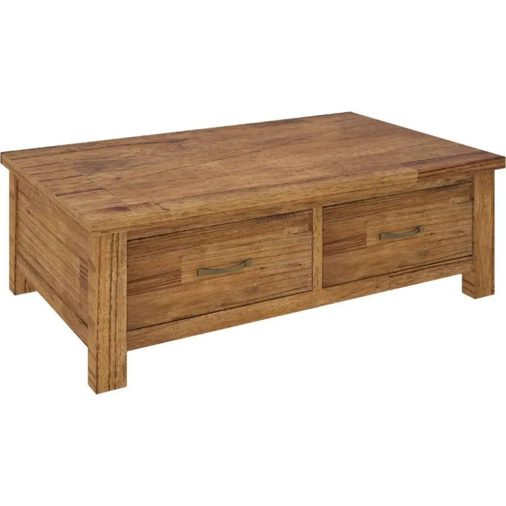 Birdsville Coffee Table 120cm 2 Drawer Solid Mt Ash Timber Wood - Brown - Furniture > Living Room