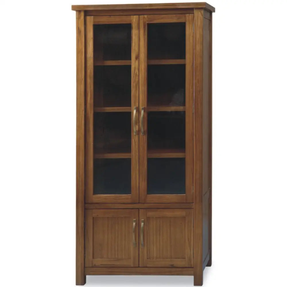 Birdsville Display Unit Glass Door Bookcase Solid Mt Ash Timber Wood - Brown - Furniture > Living Room