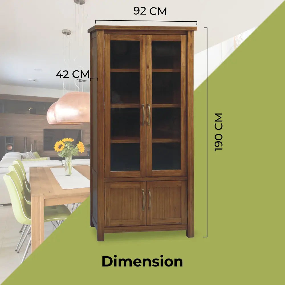 Birdsville Display Unit Glass Door Bookcase Solid Mt Ash Timber Wood - Brown - Furniture > Living Room