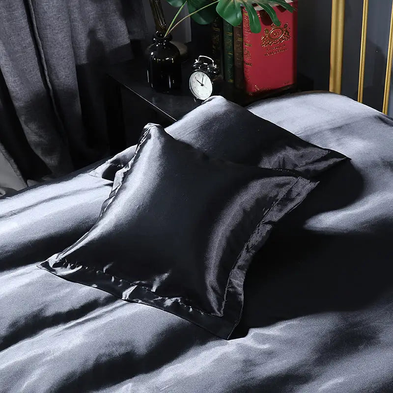 Black 2 PCS Faux Silk Pillow Covers - Cooling Ice Silk Satin Cushion Covers - 45x45cm - Home & Garden > Bedding >