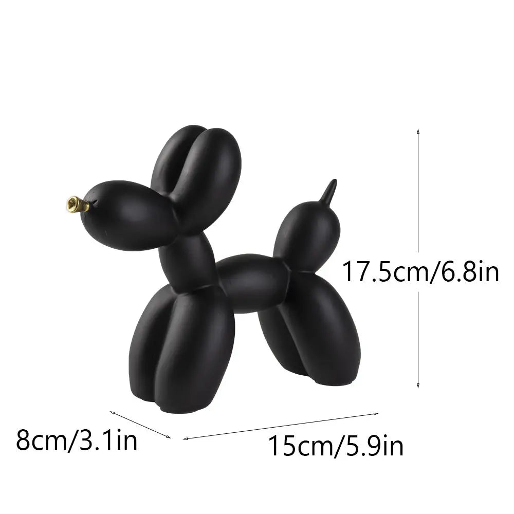 Black Modern Resin Balloon Dog Sculpture - Playful Art Figurine with Golden Snout Accent - Home & Garden > Decor >