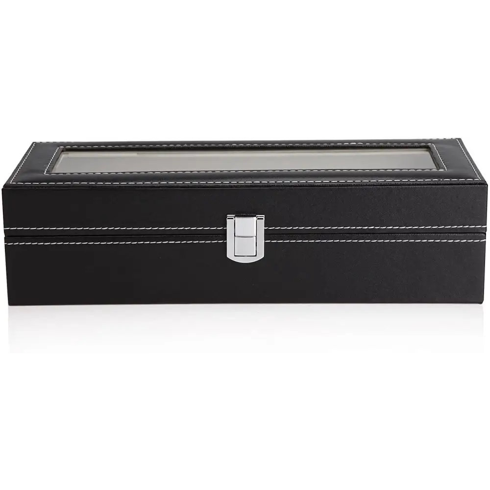 Black PU Leather Watch Organizer Display Storage Box Cases for Men & Women (6 slots) - Home & Garden > Storage