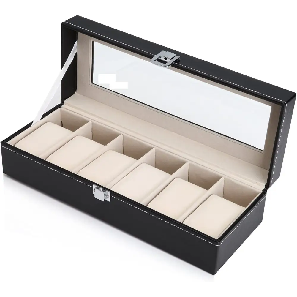 Black PU Leather Watch Organizer Display Storage Box Cases for Men & Women (6 slots) - Home & Garden > Storage
