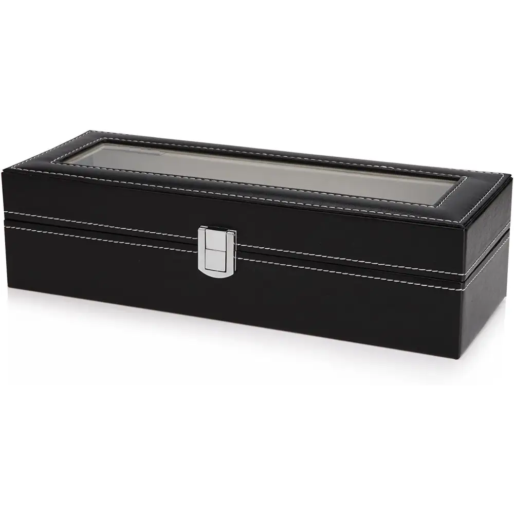 Black PU Leather Watch Organizer Display Storage Box Cases for Men & Women (6 slots) - Home & Garden > Storage