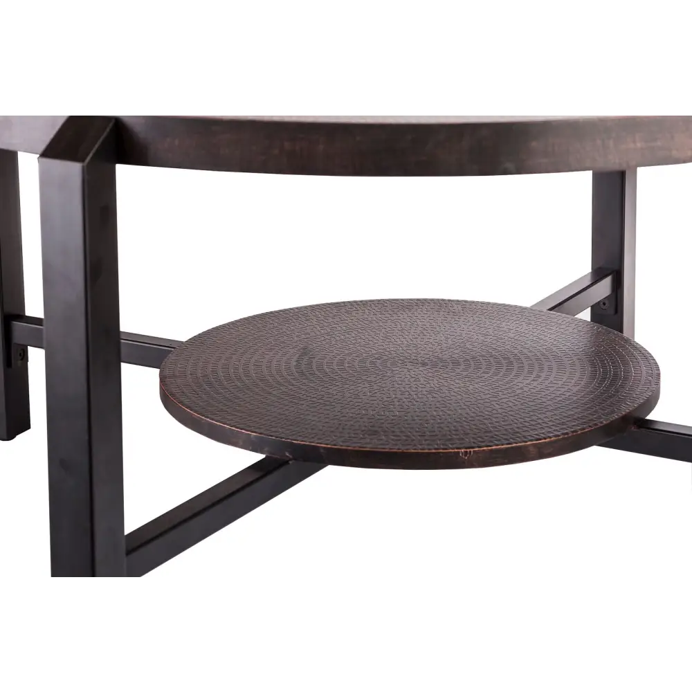 Black Round Coffee Table with Storage Shelf in Copper Finish Top - Furniture > Living Room