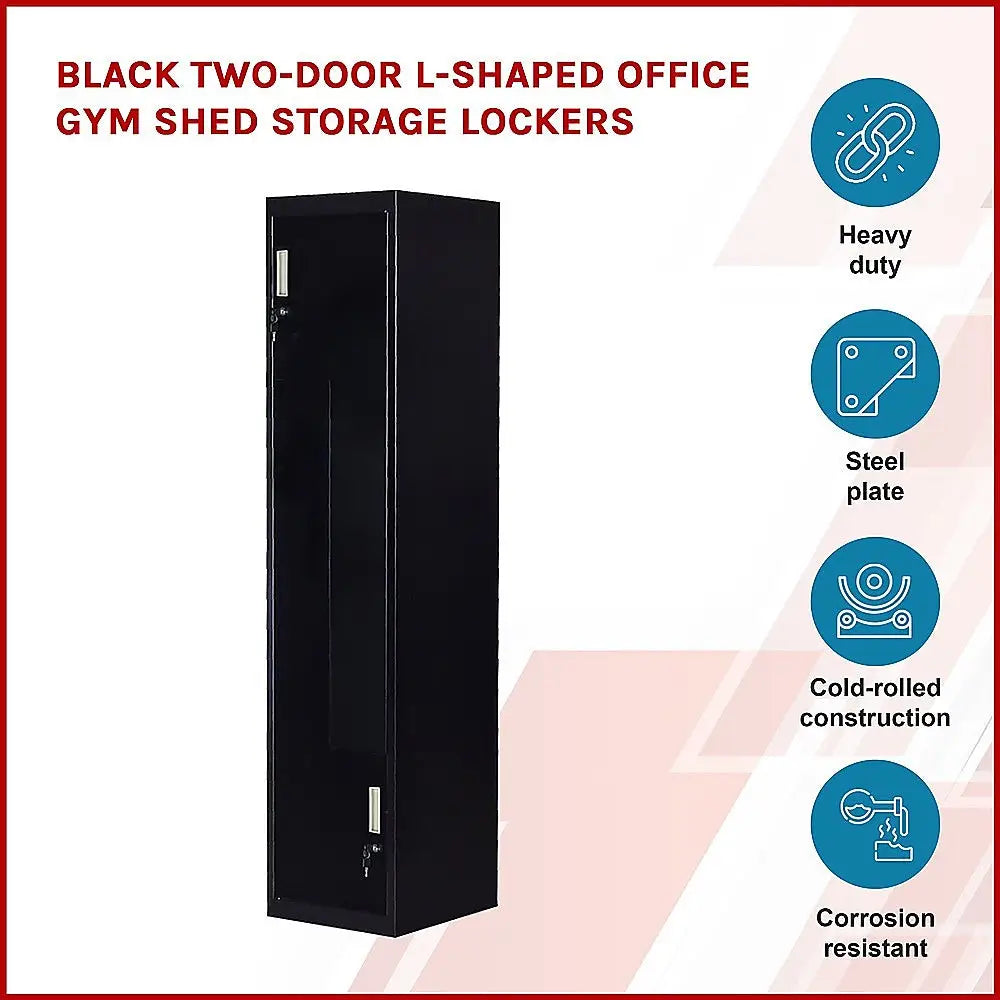 Black Two-Door L-shaped Office Gym Shed Storage Lockers - Furniture > Office > Storage Cabinets