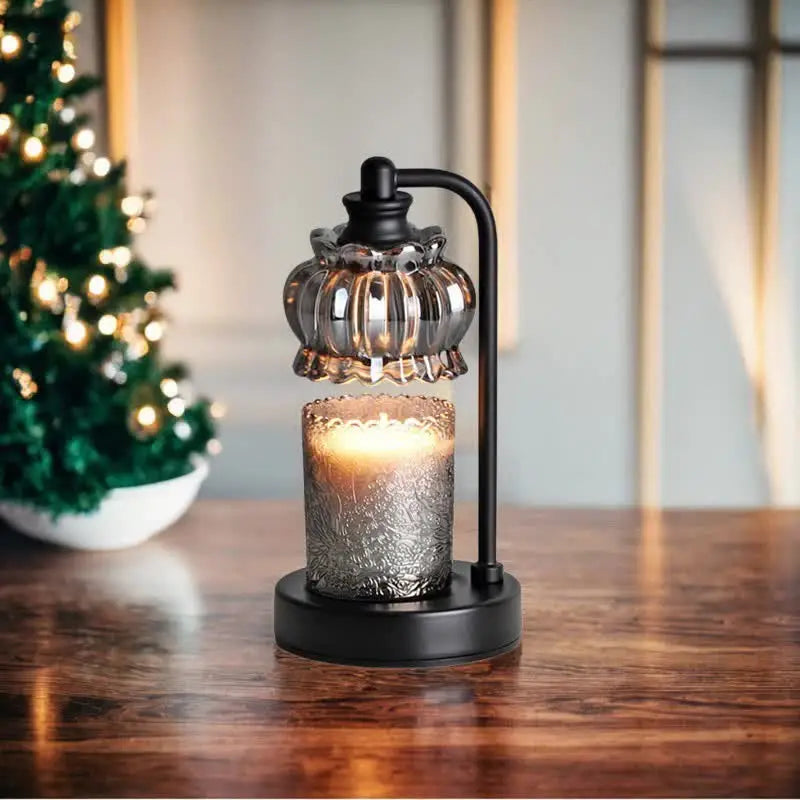 Black Vintage Glass Shade Candle Warmer Lamp with Dimmer and Bonus Bulbs - Elegant Home Decor - Home & Garden >