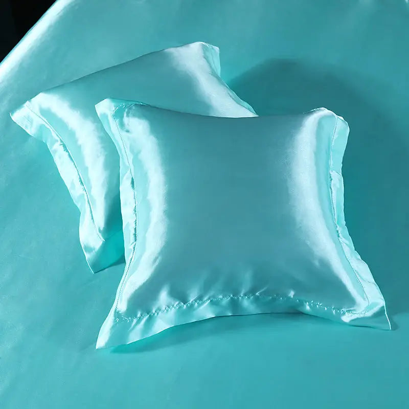 Blue 2 PCS Faux Silk Pillow Covers - Cooling Ice Silk Satin Cushion Covers - 45x45cm - Home & Garden > Bedding >
