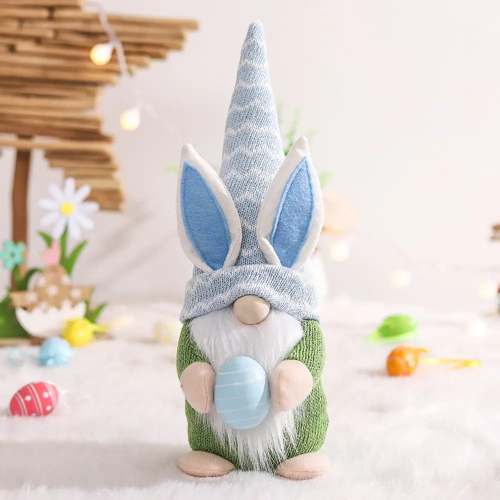 Blue Fat Doll Easter Gnome Doll - Knitted Fabric with Egg and Bunny Ears Decor - Home & Garden > Decor > Vases & Table