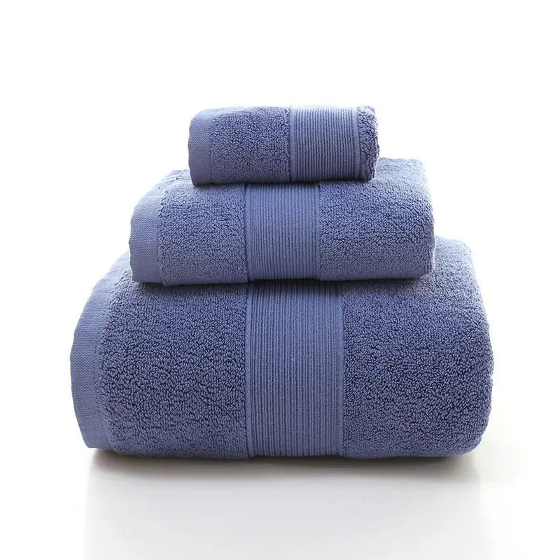 Blue Luxury 100% Cotton Towel Set - 3-Piece Combed Cotton Bath Towel Set - Home & Garden > Bathroom Accessories > Bath