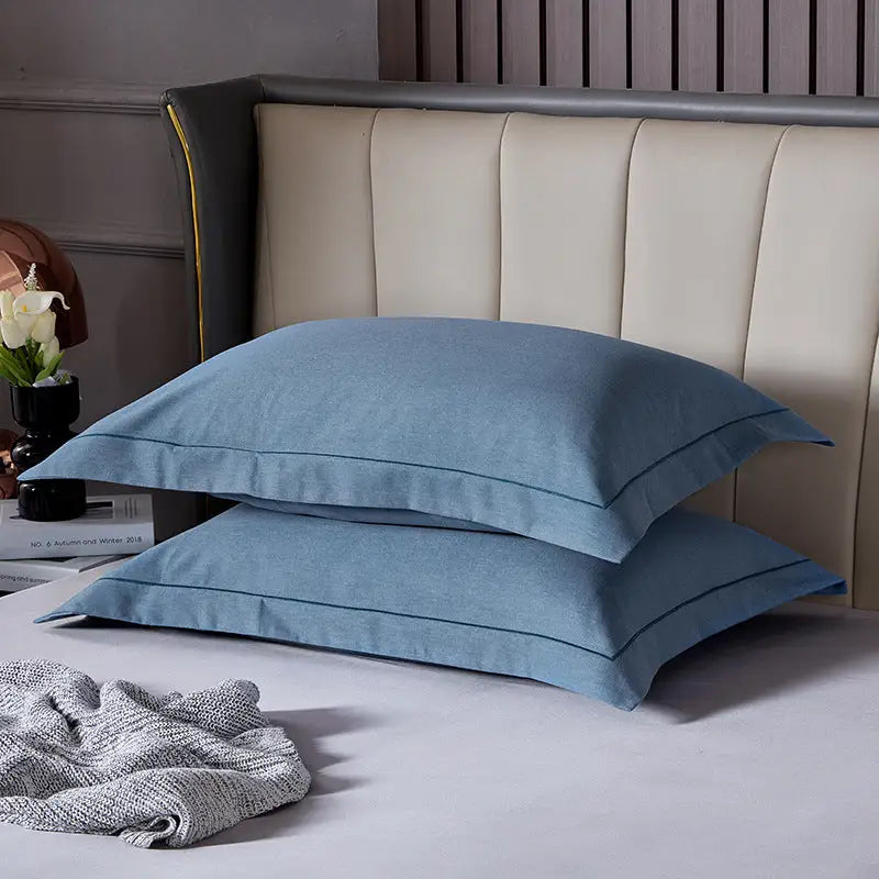 Blue Pure Cotton Flannel Pillowcase Set - Soft Thickened Solid Color (Pair 48x74cm) - Home & Garden > Bedding >