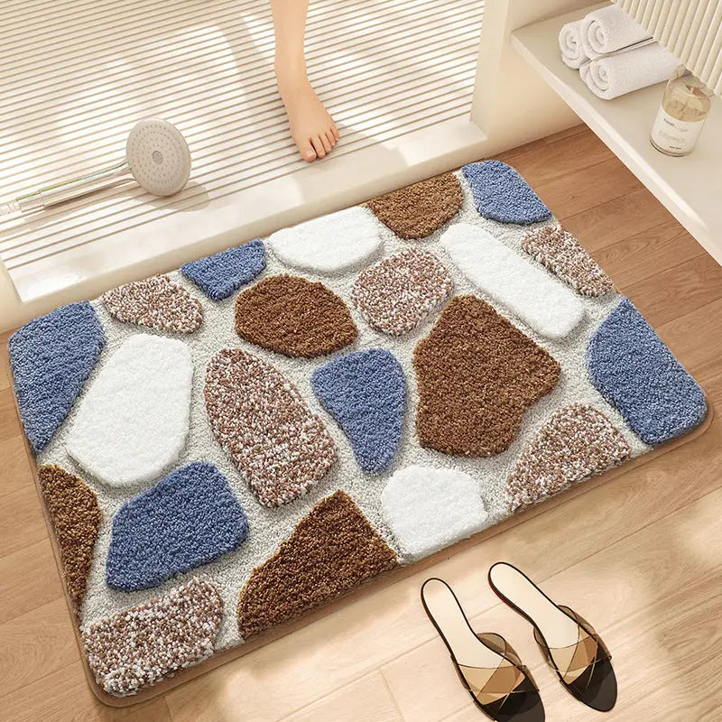 Blue Stone Bath Mat - Super Absorbent Non-Slip Bathroom Floor Mat - 40x60cm - Home & Garden > Bathroom Accessories >