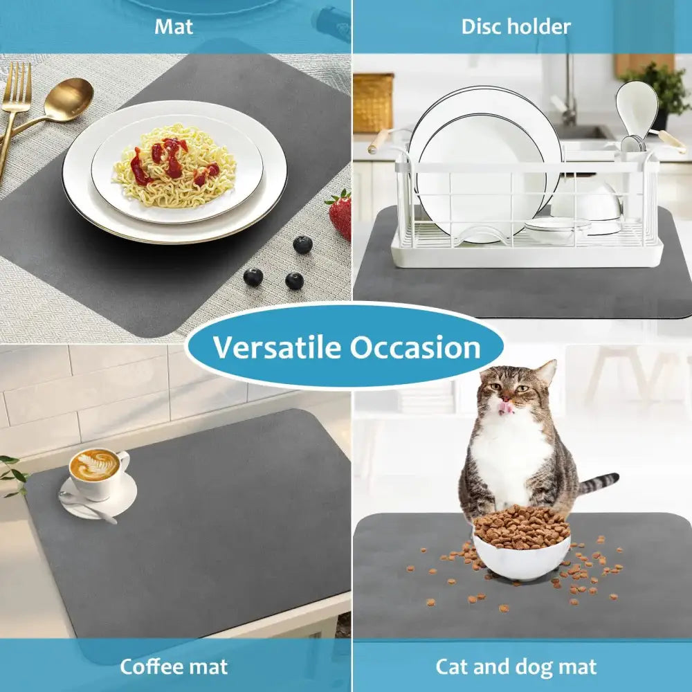 Blue Waterproof Quick-Dry Kitchen Mat - Non-Slip Rubber Base Absorbent Technology Fabric 4mm Thick - Home & Garden >
