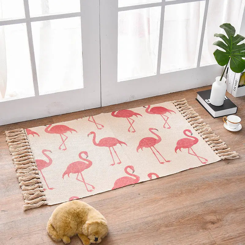 Bohemian Cotton Area Rug with Tassels - Geometric Pattern Decorative Floor Mat 60*90cm - Home & Garden > Rugs > Floor