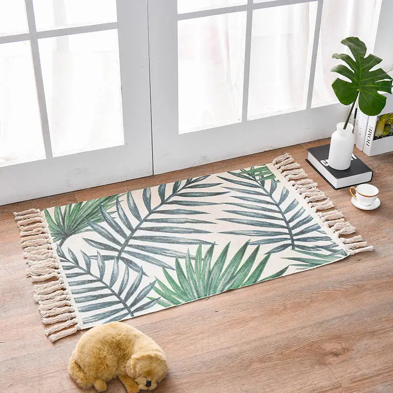 Bohemian Cotton Area Rug with Tassels - Geometric Pattern Decorative Floor Mat 60*90cm - Home & Garden > Rugs > Floor