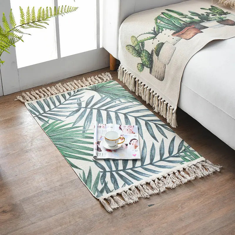 Bohemian Cotton Area Rug with Tassels - Geometric Pattern Decorative Floor Mat 60*90cm - Home & Garden > Rugs > Floor