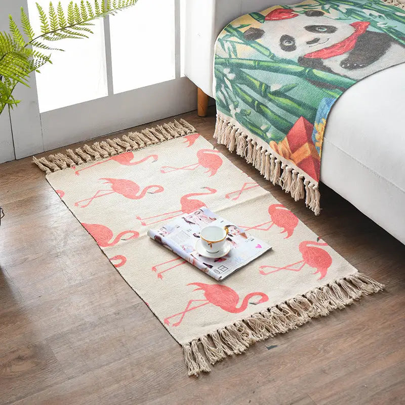 Bohemian Cotton Area Rug with Tassels - Geometric Pattern Decorative Floor Mat 60*90cm - Home & Garden > Rugs > Floor