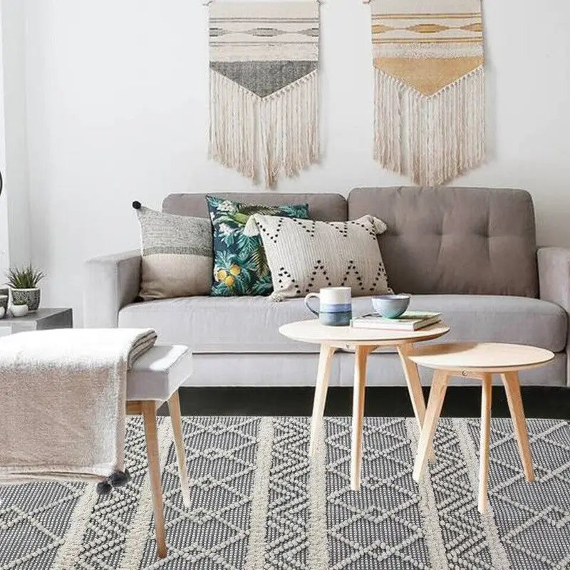 Boho Style Hand Loomed Recycle Cotton Wool Woven Design Rug 150 x 200 cm - Home & Garden > Rugs