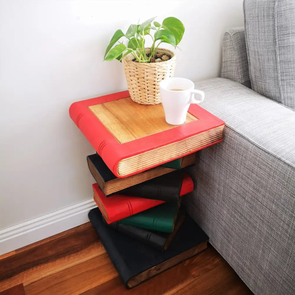 Book Stack Antique Finish Side Table/Corner Table/Plant Stand Raintree Wood - Home & Garden > Decor