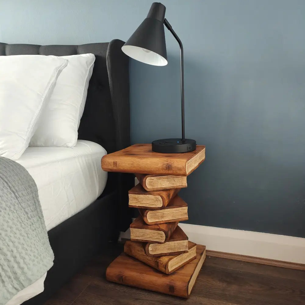 Book Stack Bedside Table/Corner Table/Plant Stand Raintree Wood Natural Finish - Home & Garden > Decor