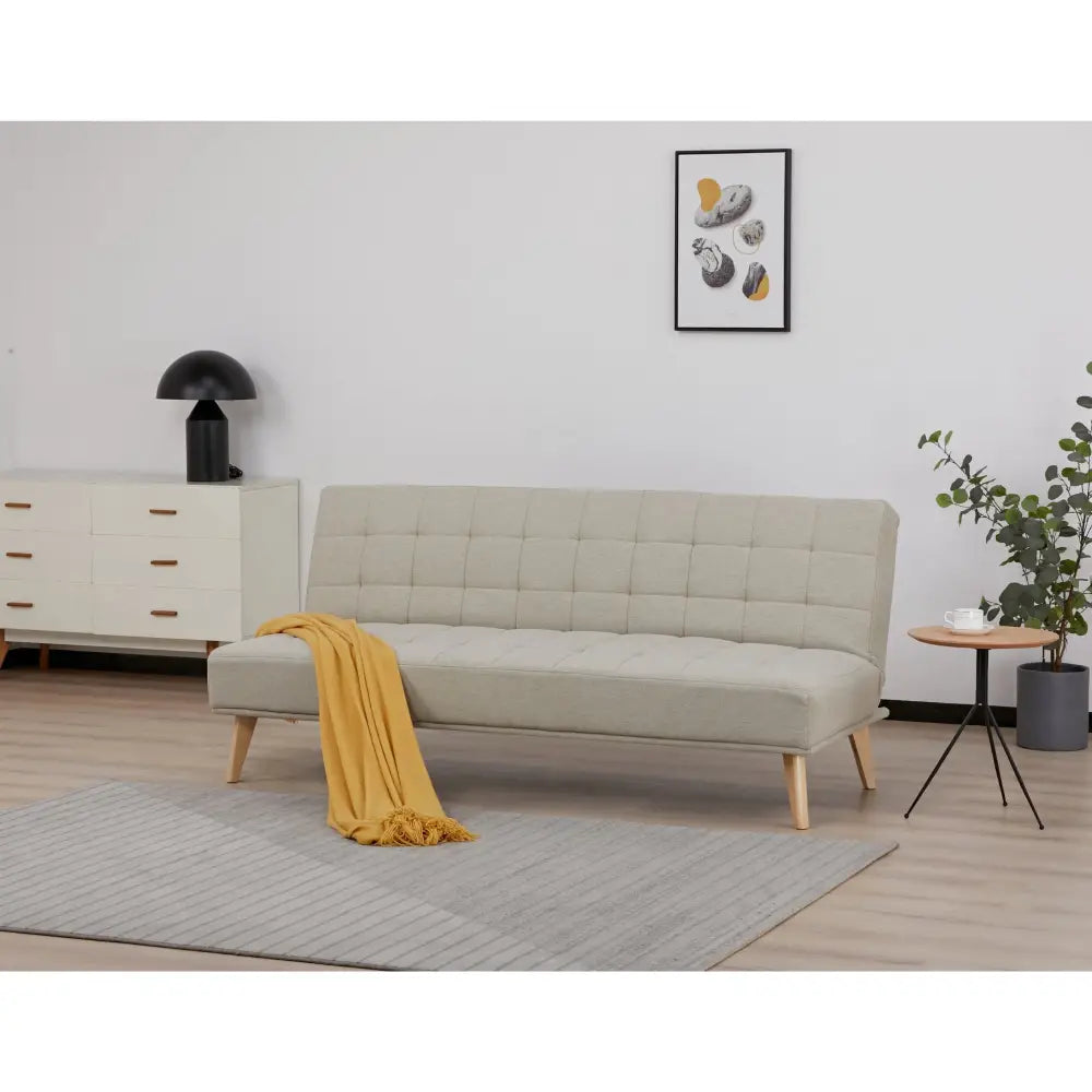 Brando 3 Seater Sofa Futon Bed Fabric Lounge Couch - Beige - Furniture > Sofas