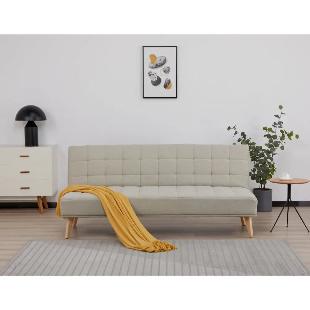 Brando 3 Seater Sofa Futon Bed Fabric Lounge Couch - Beige - Furniture > Sofas