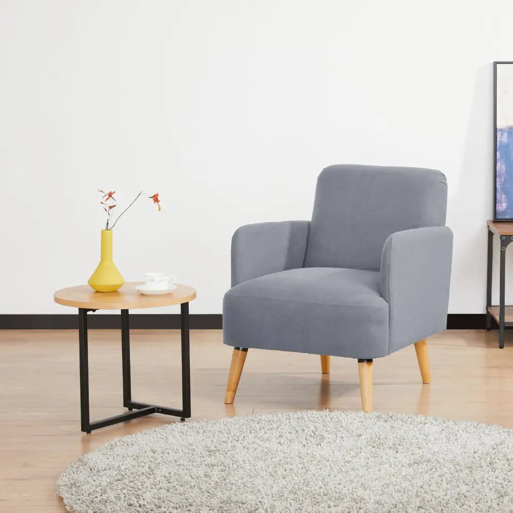 Brianna 1 Seater Sofa Arm Chair Fabric Uplholstered Lounge Couch - Light Grey - Furniture > Sofas