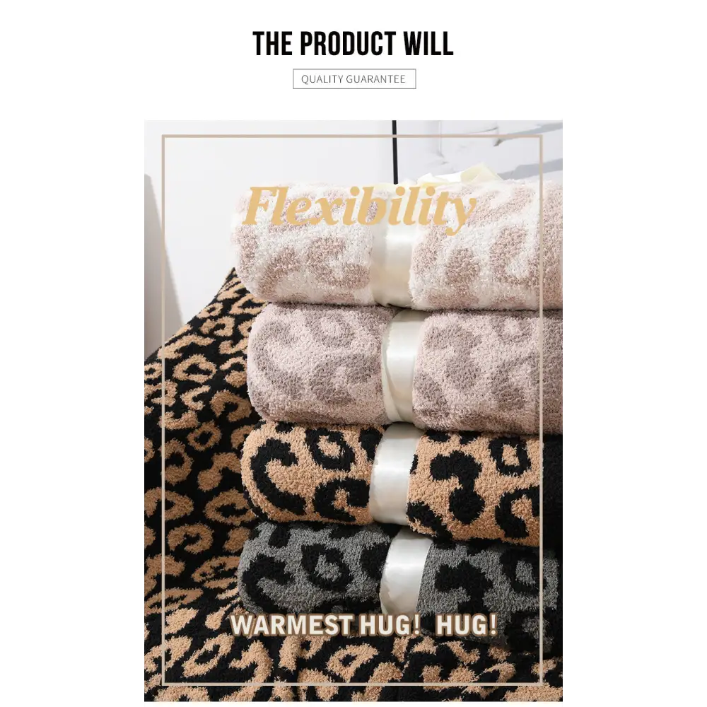 Brown and Black Luxurious Leopard Print Knit Throw Blanket - Ultra-Soft Jacquard Plush for Sofa Bed & Cozy Comfort
