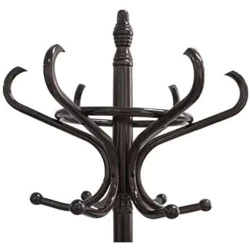 Brown Coat Rack with Stand Wooden Hat and 12 Hooks Hanger Walnut tree - Furniture > Living Room