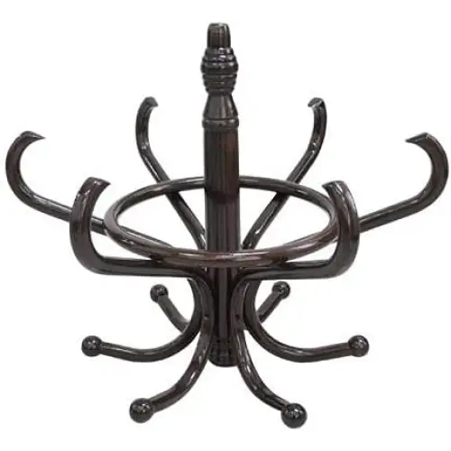 Brown Coat Rack with Stand Wooden Hat and 12 Hooks Hanger Walnut tree - Furniture > Living Room