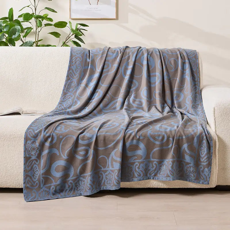 Brown,Taupe and Blue Elegant Patterned Throw Blanket - Soft Polyester Nap & Sofa Cover 185x135cm Lightweight AC Blanket