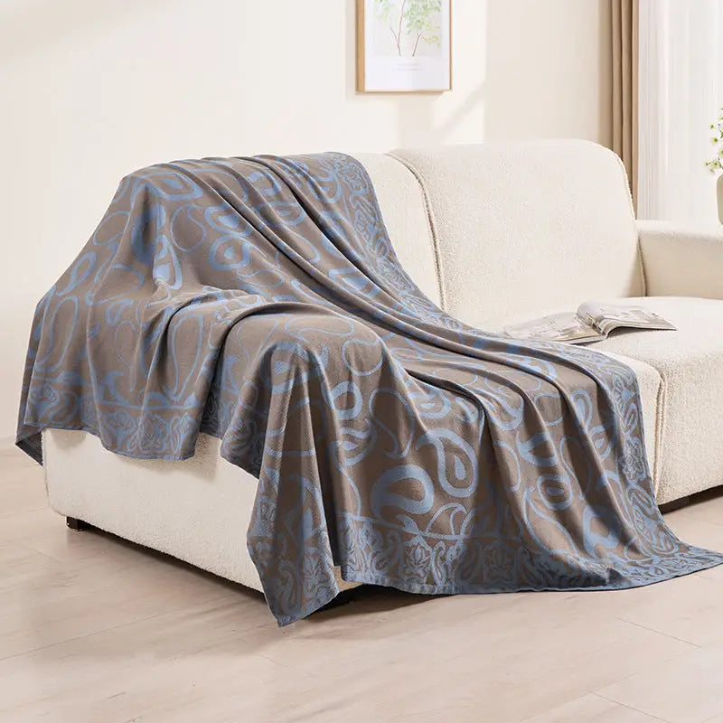 Brown,Taupe and Blue Elegant Patterned Throw Blanket - Soft Polyester Nap & Sofa Cover 185x135cm Lightweight AC Blanket