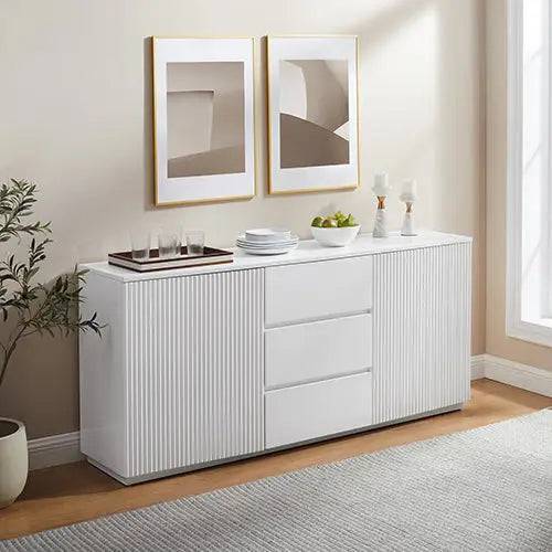 Buffet Ceramic Table Top MDF Cabinet Storage Stainless Steel In White - Furniture > Dining > Buffets & Sideboards