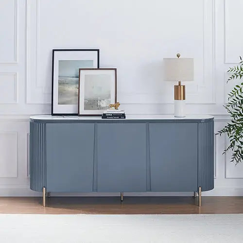 Buffet MDF Glossy Surface Ceramic Top Dark Blue Storage Cabinet - Furniture > Dining > Buffets & Sideboards