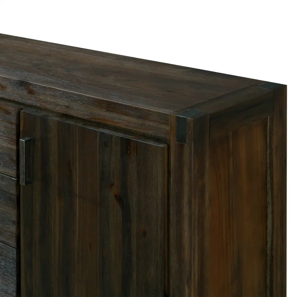 Buffet Sideboard in Chocolate Colour Constructed with Solid Acacia Wooden Frame Storage with Drawers - Furniture >
