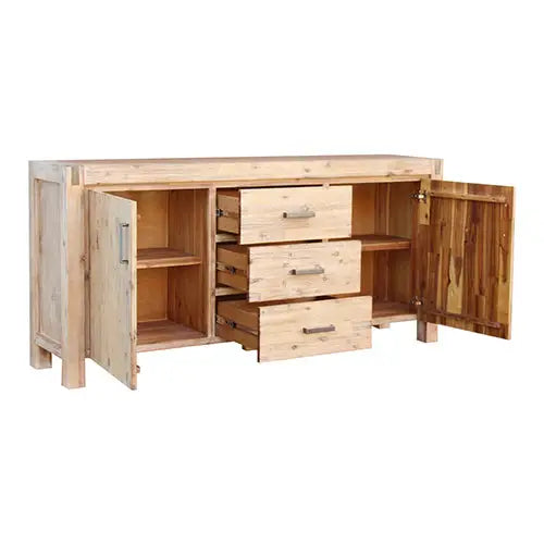Buffet Sideboard in Oak Colour Constructed with Solid Acacia Wooden Frame Storage with Drawers - Furniture > Dining