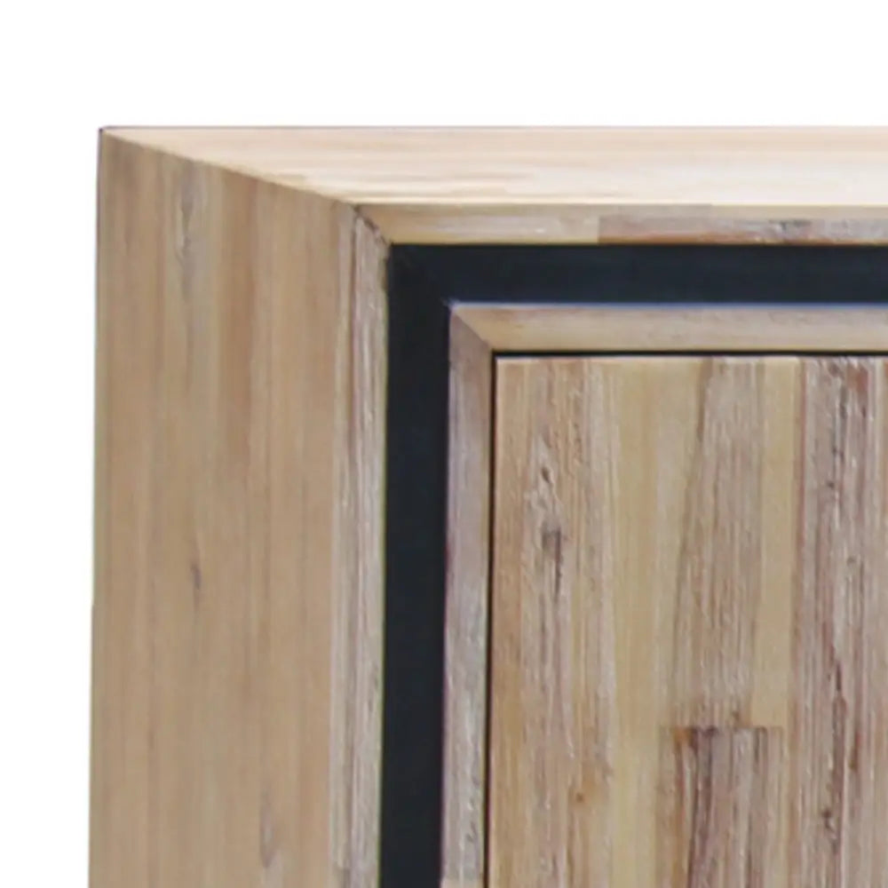 Buffet Sideboard in Silver Brush Colour with Solid Acacia & Veneer Wooden Frame Storage with Drawers - Furniture >