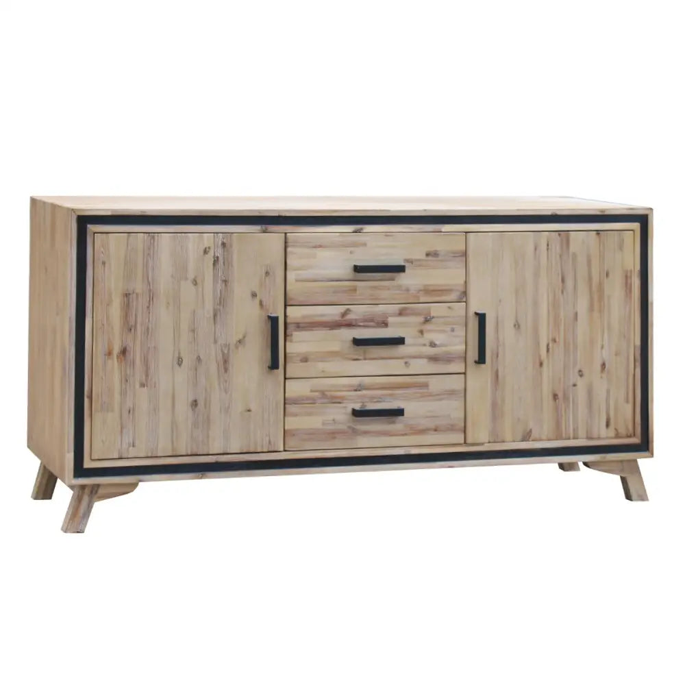 Buffet Sideboard in Silver Brush Colour with Solid Acacia & Veneer Wooden Frame Storage with Drawers - Furniture >