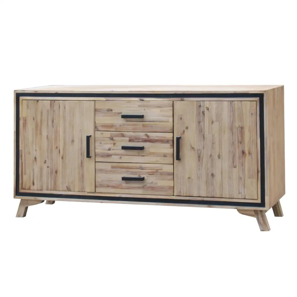 Buffet Sideboard in Silver Brush Colour with Solid Acacia & Veneer Wooden Frame Storage with Drawers - Furniture >