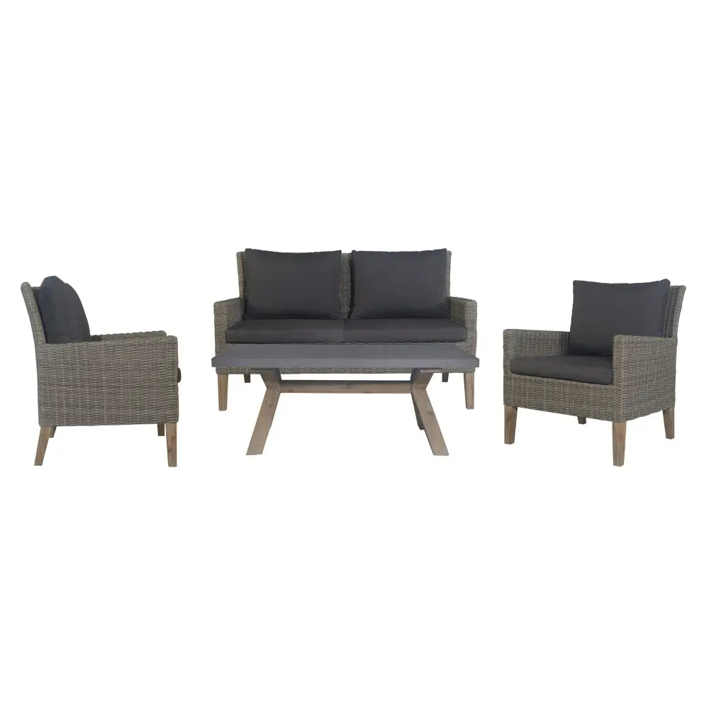 Byron 4pc Rattan Outdoor Sofa Set 2 Seater Wicker Lounge Grey Coffee Table - Furniture > Outdoor