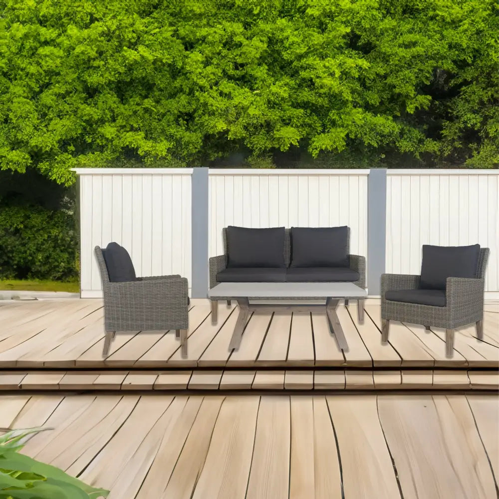 Byron 4pc Rattan Outdoor Sofa Set 2 Seater Wicker Lounge White Coffee Table - Furniture > Outdoor