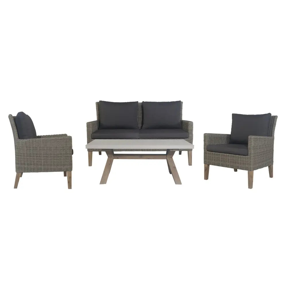 Byron 4pc Rattan Outdoor Sofa Set 2 Seater Wicker Lounge White Coffee Table - Furniture > Outdoor