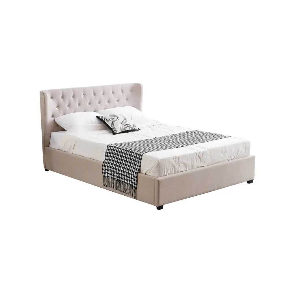 Cambridge Tan Beige Linen Tufted Bed - king - Furniture > Bedroom > Beds & Bed Frames