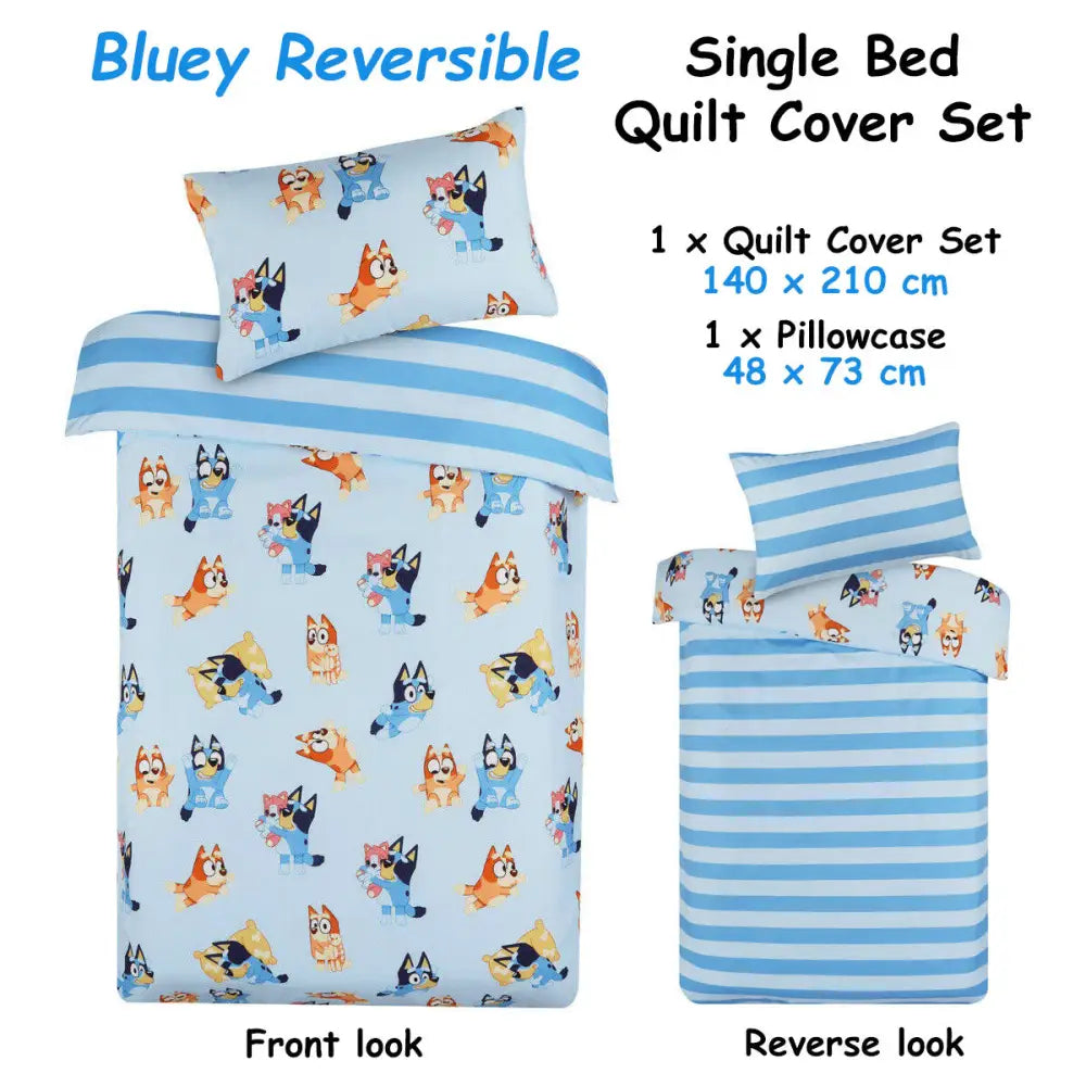 Caprice Bluey Bingo Reversible Striped Licensed Quilt Cover Set Single - Home & Garden > Bedding