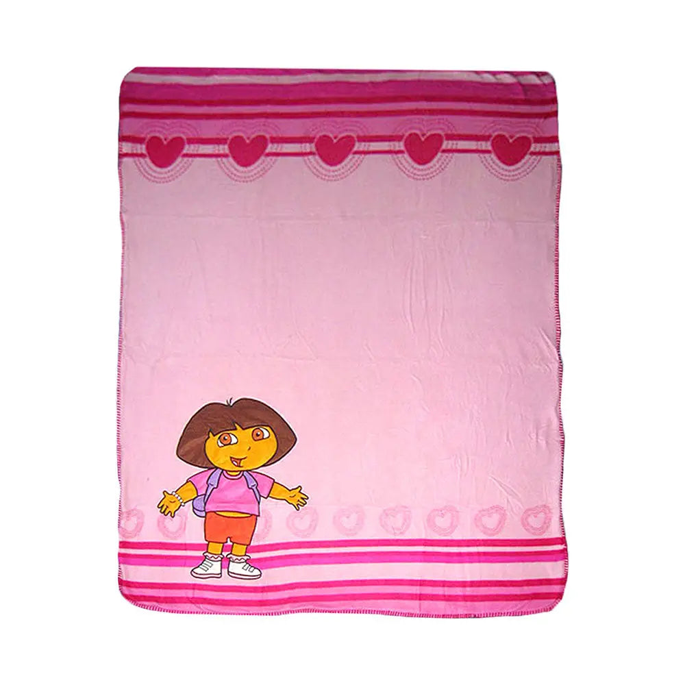 Caprice Polar Fleece Throw Rug Dora Explorer Thick and Embroidered Pink Heart 127 x 152 cm - Home & Garden > Bedding