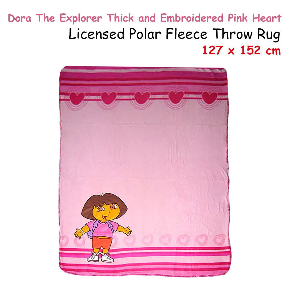 Caprice Polar Fleece Throw Rug Dora Explorer Thick and Embroidered Pink Heart 127 x 152 cm - Home & Garden > Bedding