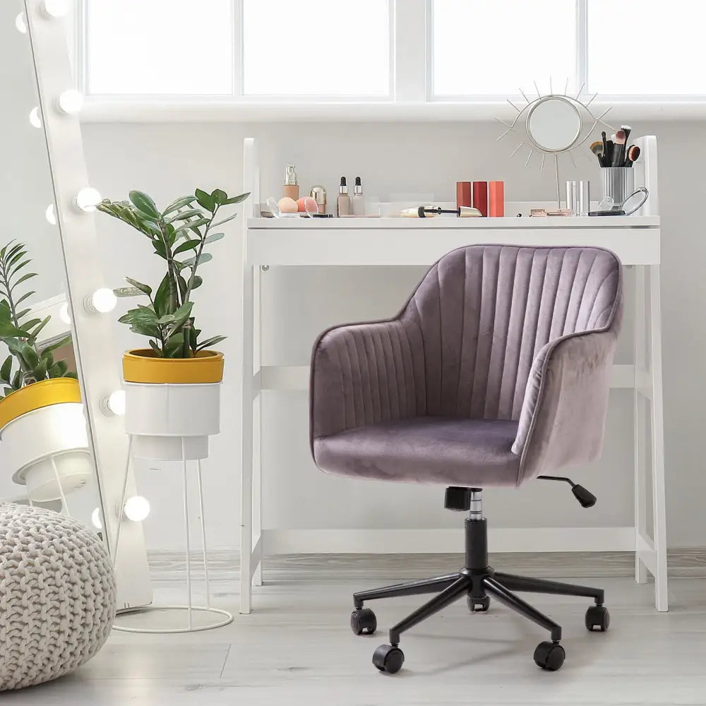 Casa Decor Arles Velvet Office Chair Mid Back Swivel Height Adjustable Grey - Furniture > Office > Office & Desk Chairs