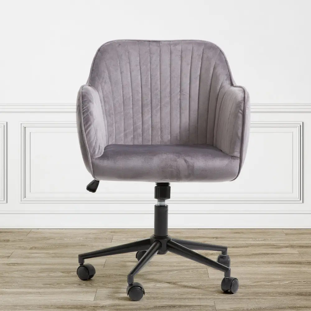 Casa Decor Arles Velvet Office Chair Mid Back Swivel Height Adjustable Grey - Furniture > Office > Office & Desk Chairs