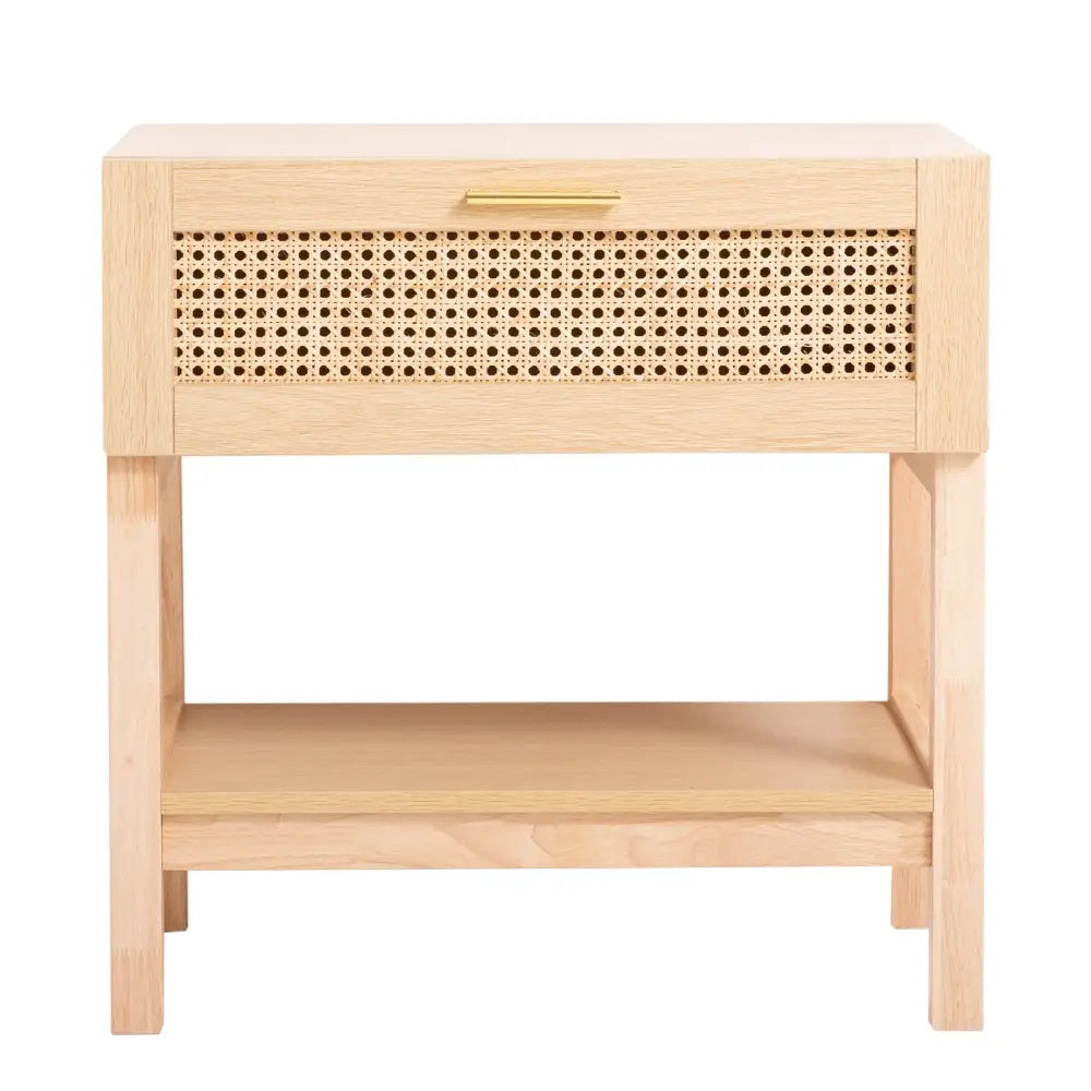 Casa Decor Santiago Rattan Bedside Table Drawers Table Nightstand Cabinet Oak - Furniture > Bedroom > Dressers