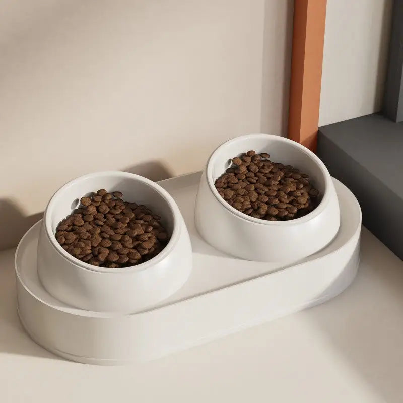 Cat slanted mouth bowl ceramic double bowl white 40 * 22 * 12CM - Pet Care > Cat Supplies > Cat Bowls Feeders & Waterers